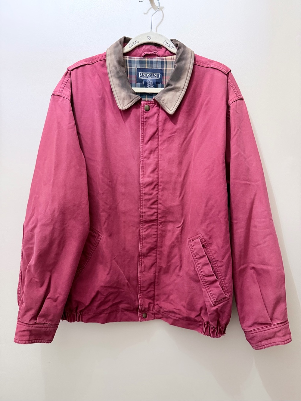 Vintage 90s Lands End Mens XL 46-48 Red Flannel Lined Chore Coat Jacket Shacket